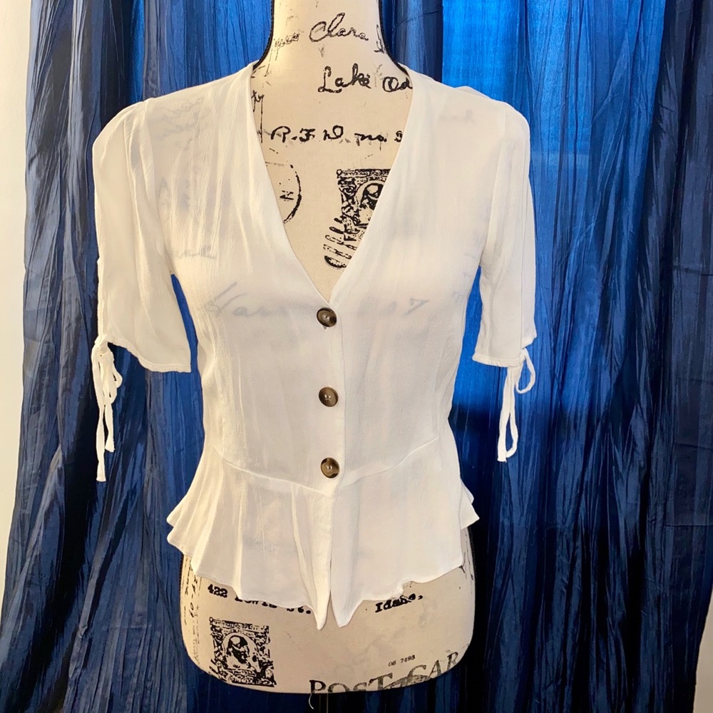 Topshop Womens White Button up Peplum Top Size 4